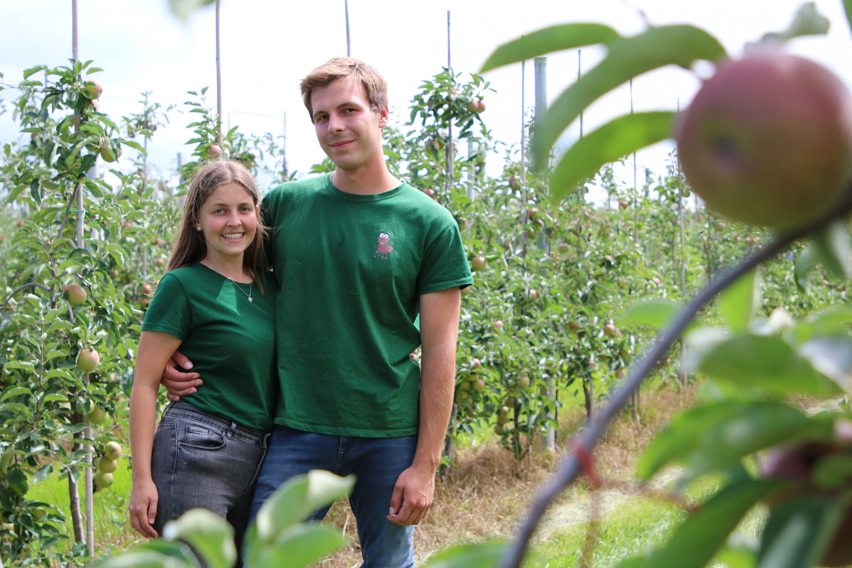 Boerenbond couple farmers in apple orchard